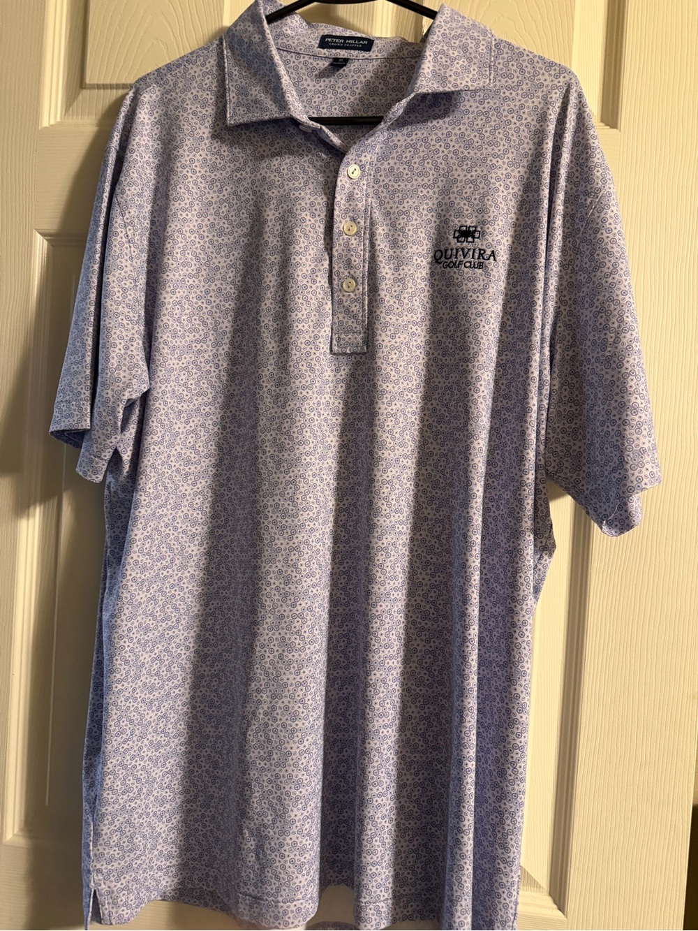 Peter Millar Light Blue Micro-Pattern Polo with Quivira Golf Club Embroidery
